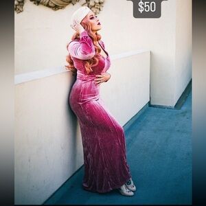 Unique Vintage Pink Velvet Dress